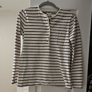 J. Crew Cream and Burgundy Striped Henley